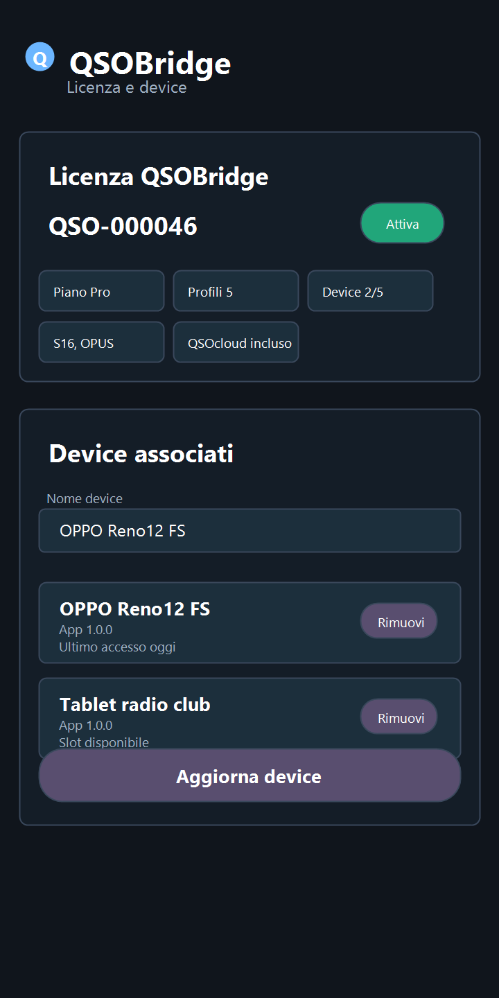 Anteprima licenza e device QSOBridge